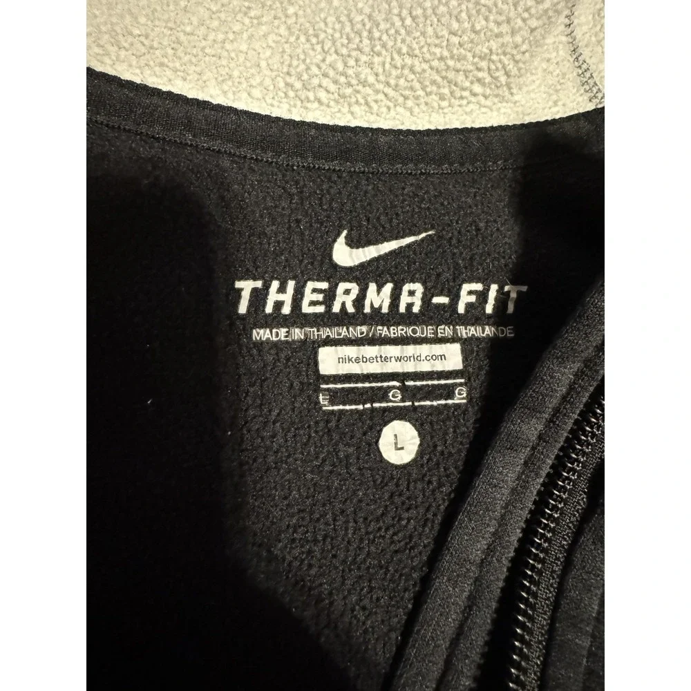 NIKE Women's L Therma Fit Full Zip Sweatshirt Black/Gray Hoodie Thumb Holes